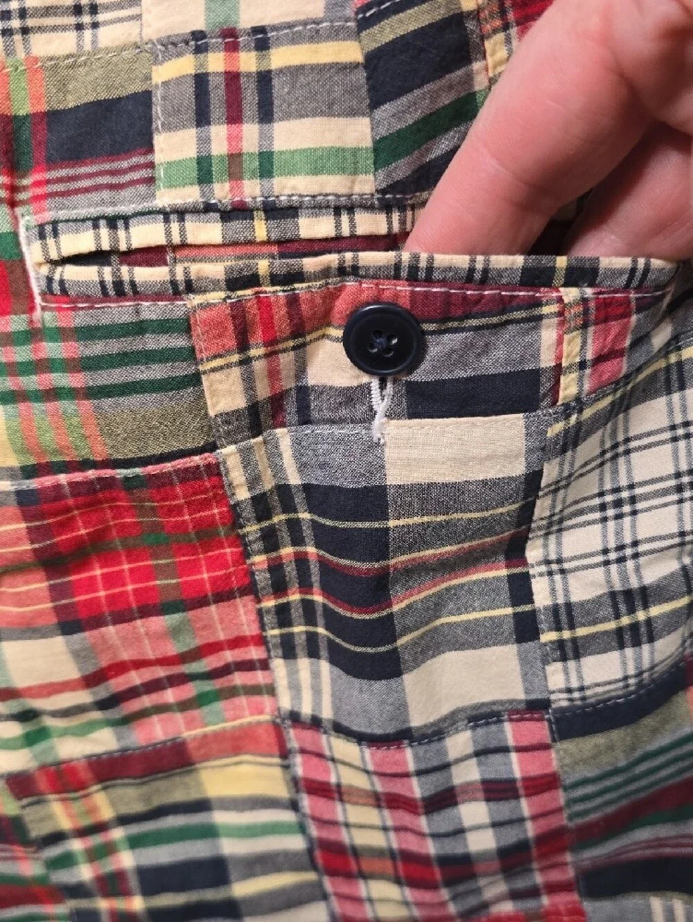J. Crew Men's Patchwork Plaid Cotton Shorts - Red, Navy & Cream